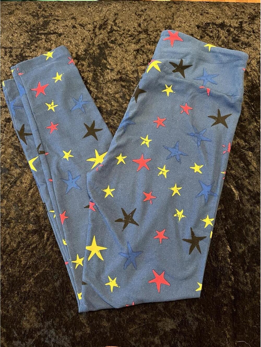 LuLaRoe Leggings One Size OS Stars Blue Pink Yellow Buttery Soft High Rise NWOT